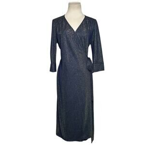 Traffic People blue metallic 3/4 sleeves wrap dress size Small